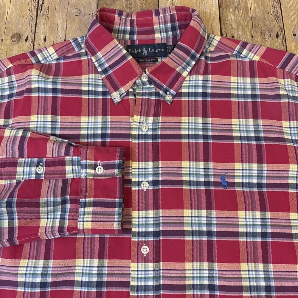 Ralph Lauren Tartan Plaid Shirt Custom Fit 2XL Red Button Down Long Sleeve